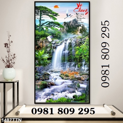 Tranh gạch khổ dọc 3d thác nước