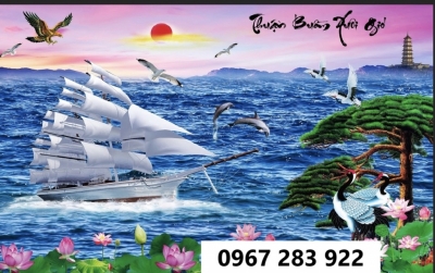 Gạch tranh 3d cảnh thuyền buồm