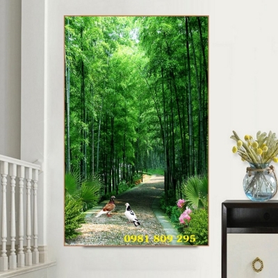 Gạch tranh rừng tre, tranh tre xanh, tranh phong cảnh HP85