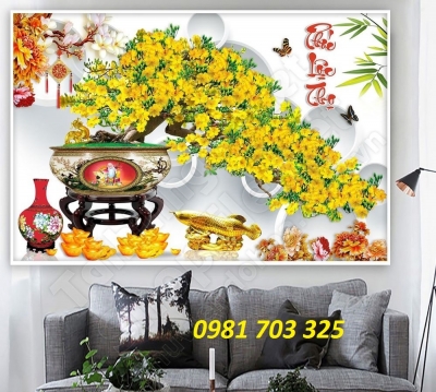 tranh hoa mai vàng- gạch tranh trang trí