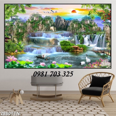 gạch tranh 3D phong cảnh sơn thủy hữu tình
