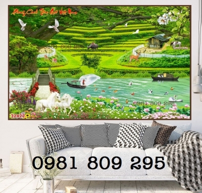 Tranh 3d cảnh đồng quê - tranh gạch 3d đồng quê