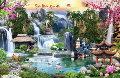 Gạch tranh thác nước, tranh 3d, gạch tranh ốp tường