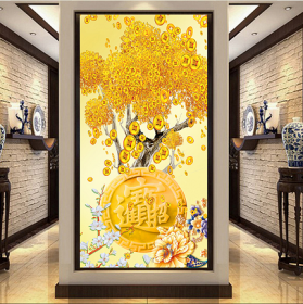 gạch tranh 3D cây kim tiền khổ đứng