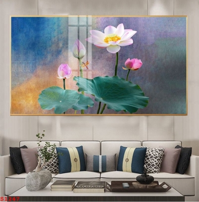 TRanh hoa sen phong thủy, gạch 3D ốp tường