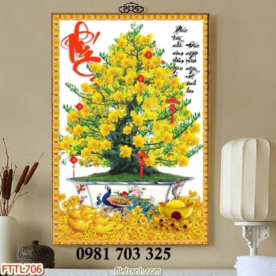 Tranh gạch hoa mai vàng ốp tường