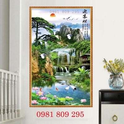 Mẫu , gạch tranh ốp tường 3d thác nước khổ dọc