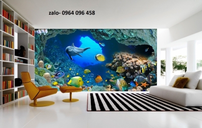Tranh gạch cá heo đại dương 3d - KNVC43