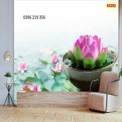 Tranh gạch 3D hoa sen trang trí tường