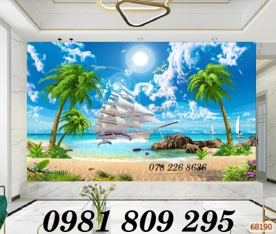 Gạch tranh 3d thuyền buồm xanh mát