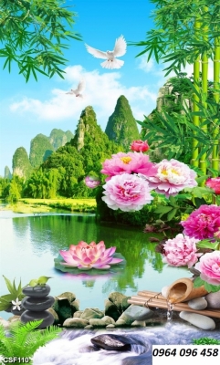 Tranh gạch 3d ốp tường khổ dọc - TNB43