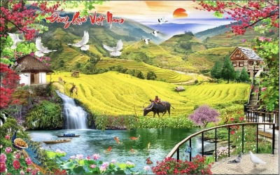 Tranh gạch đồng quê trang trí phòng