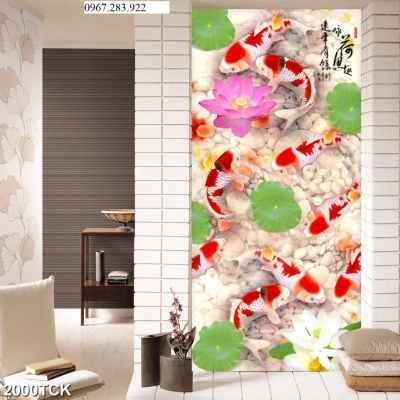 Gạch tranh 3D họa tiết cá và hoa trang trí nhà cửa