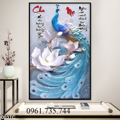Tranh gạch khổ đứng chim công 3D đẹp