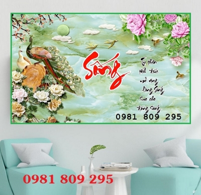 Tranh gạch 3d ốp tường chim công