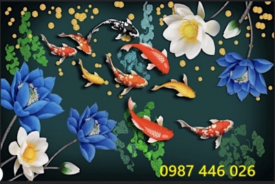 Gạch tranh cá chép cửu ngư đồ HP9722