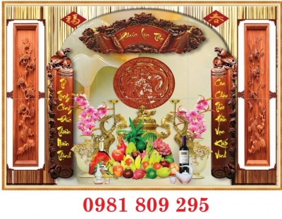 Mẫu gạch trang trí ban  thờ 3d ngũ quả