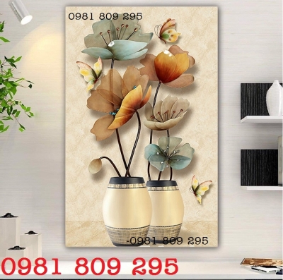 Tranh ốp tường , gạch 3d bình hoa ốp tường