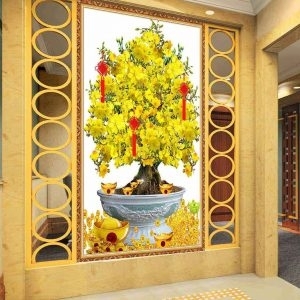 gạch tranh hoa mai vàng 3d - AM66