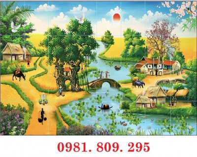 Gạch tranh 3d làng quê , cảnh làng đẹp