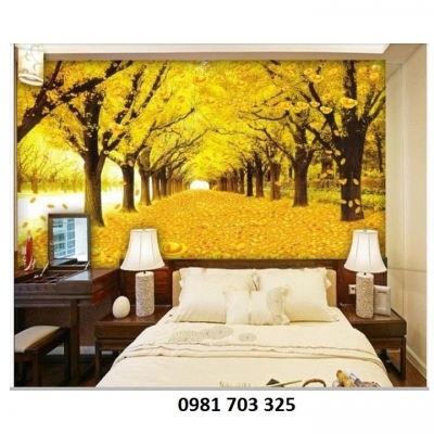 Tranh lá vàng- gạch tranh trang trí phòng khách