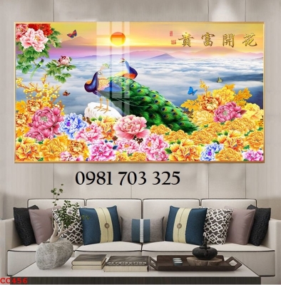 Tranh gạch men chim công phong thủy 3D