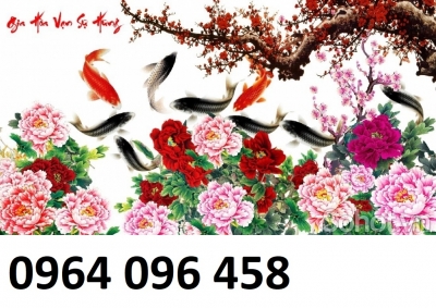 Tranh gạch cá chép hoa mẫu đơn - XV544