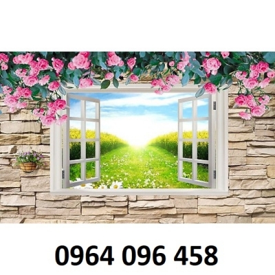 tranh 3d trang trí cửa sổ hoa hồng - tranh gạch 3d - XCB43