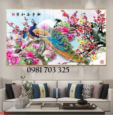 Gạch men 3D phong thủy chim công