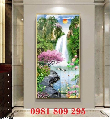 Tranh thác nước , gạch tranh ốp hiên nhà