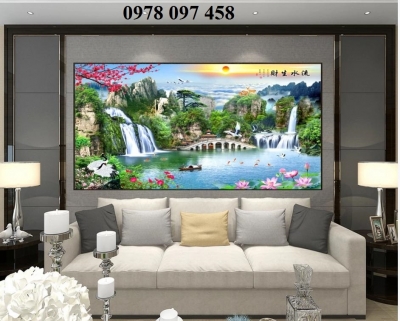 Gạch tranh phong cảnh phòng khách