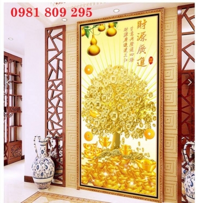 Gạch trang trí , gạch tranh cây kim tiền 3d