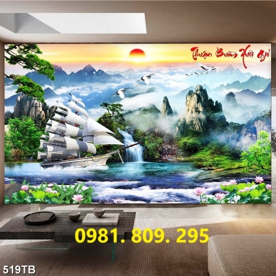 Tranh gạch , Tranh gạch ốp tường thuyền buồm Hn8393