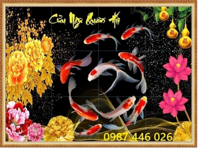 Gạch tranh cá chép vàng