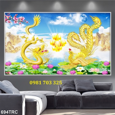 Tranh gạch rồng phượng phong thủy dán tường