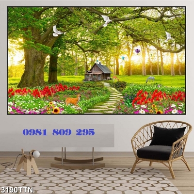 Gạch tranh phong cảnh vườn hoa HP7654