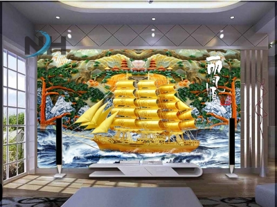 gạch tranh thuyền buồm trang trí phòng