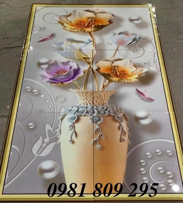 Tranh gạch 3d bình hoa sen trắng