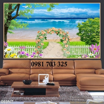 Tranh gạch 3d trang trí hình bãi biển
