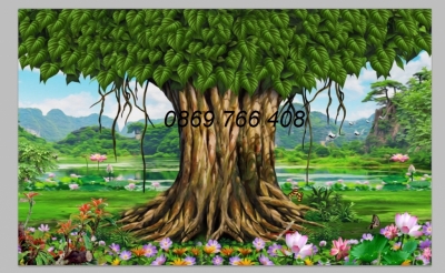 Tranh 3d Đức Phật cây bồ đề-Tranh gạch 3d