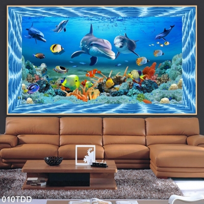 Tranh 3D biển-cá heo