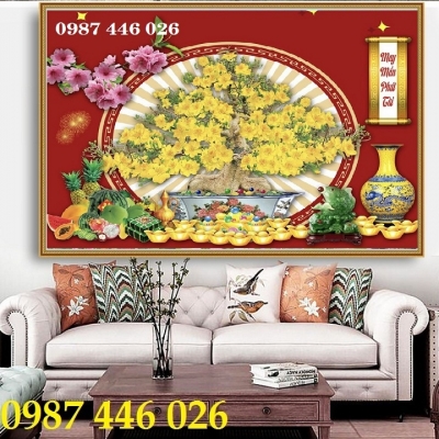 Tranh hoa mai vàng gach ốp tường tranh 3d đẹp HP7374