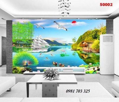 Gạch tranh đẹp thuyền buồm 3d