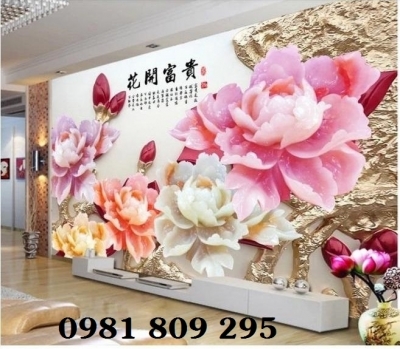 Tranh mẫu đơn , gạch 3d trang trí sứ ngọc HP3698