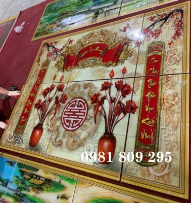 Tranh 3d , gạch tranh 3d phòng thờ bình hoa mới HU838