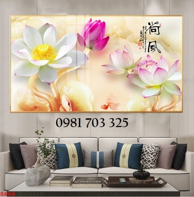 Tranh hoa sen, gạch men 3D