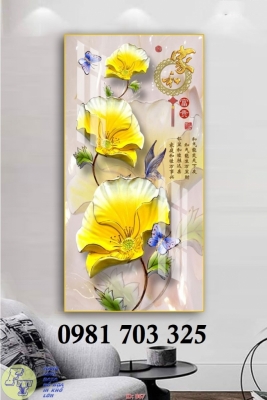 Tranh hoa 3D khổ đứng, tranh gạch ốp tường