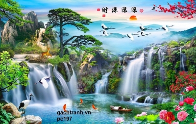 Gạch tranh ốp tường 3d phong thủy phòng khách - SXCVB9