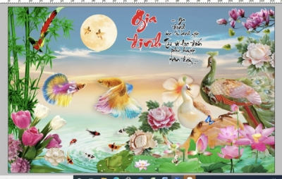 Tranh gạch 3D đẹp hình chim công