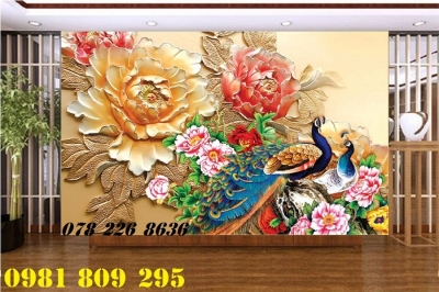 Tranh chim công 3d - tranh gạch 3d chim công